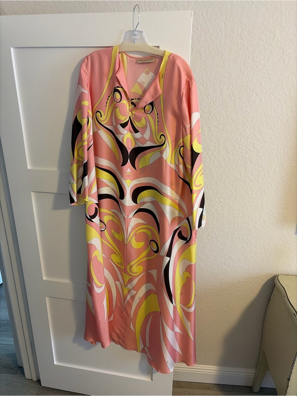 Pink & Yellow Abstract Print Satin Caftan Pucci